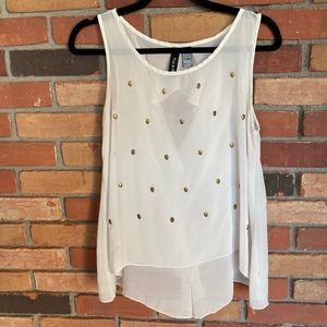 White & Gold Skull Sleeveless Top, Medium
